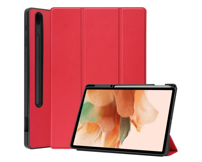Tri-Fold Book Case Pen Holder με δυνατότητα Stand - Red (Samsung Galaxy Tab S7 FE 5G 12.4 T730 / T736B)