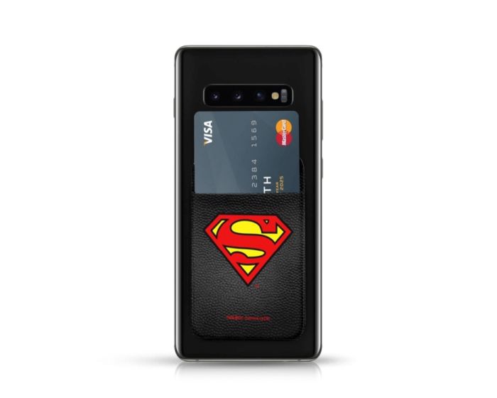 PU Leather Pocket Stickers Αυτοκόλλητη Θήκη Κάρτας για Smartphone - DC Superman Black