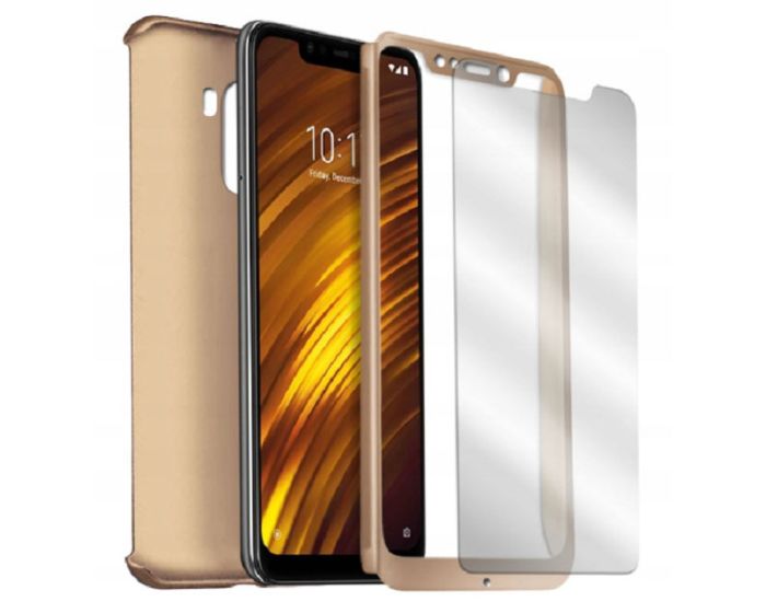 360 Full Cover Case & Tempered Glass - Gold (Xiaomi Pocophone F1)