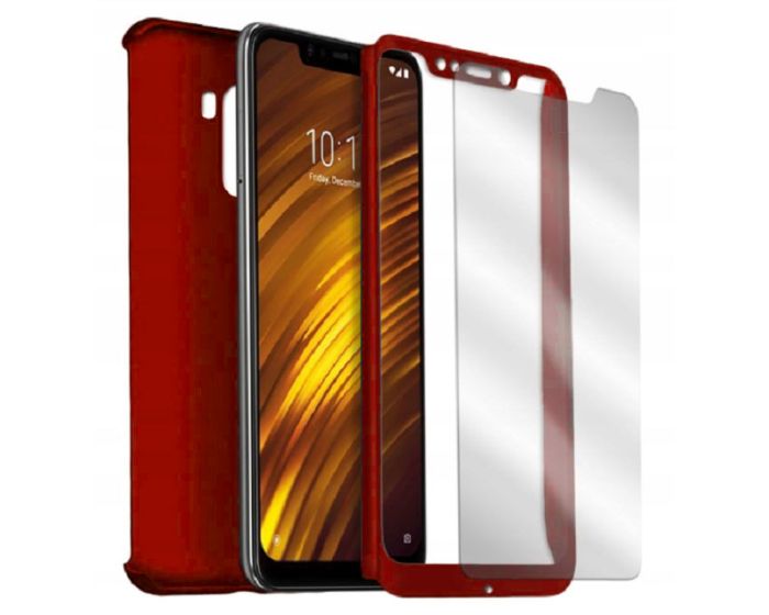 360 Full Cover Case & Tempered Glass - Red (Xiaomi Pocophone F1)