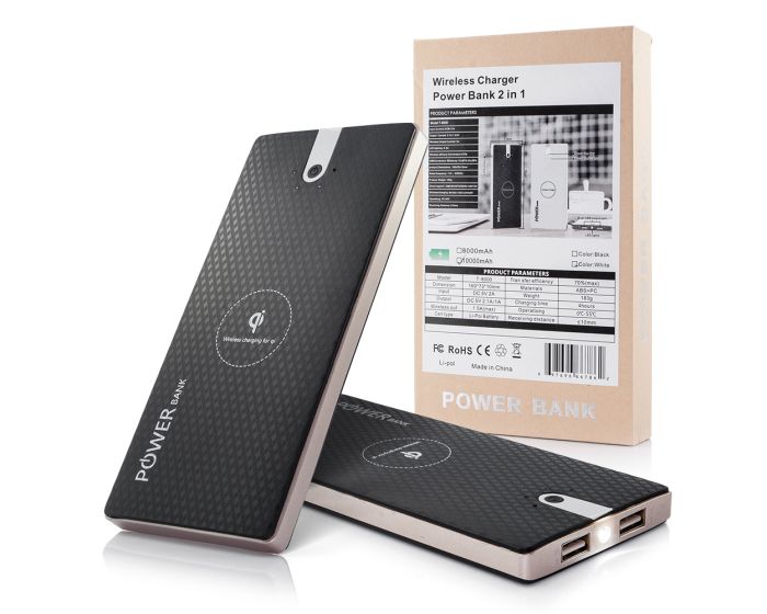 Qi PowerBank with Induction Wireless Charging O113 Black – 10000mAh