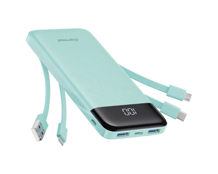 Charmast W1148 Power Bank 5V 3A 10000 mAh with USB, Micro USB, Lightning, Type-C Cables - Green - MT83884