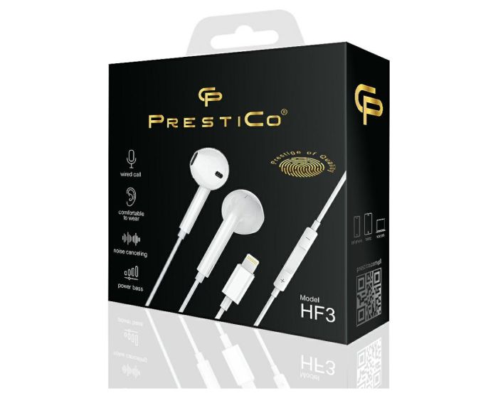 PrestiCo HF3 Earphones Stereo Lightning Ακουστικά με Ενσωματωμένο Μικρόφωνο - White