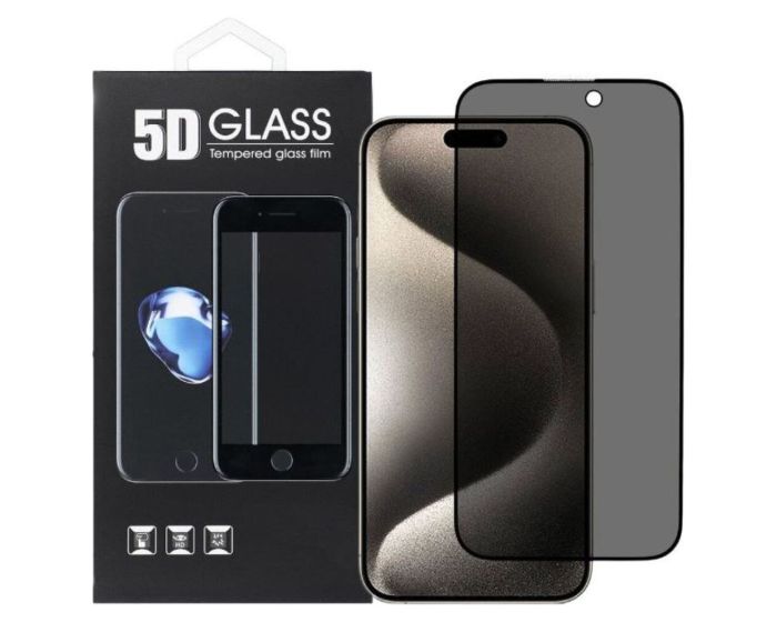 Privacy 3D Full Glue Full Face Αντιχαρακτικό Γυαλί Tempered Glass Black Frame (iPhone 15 Pro) - MT81953