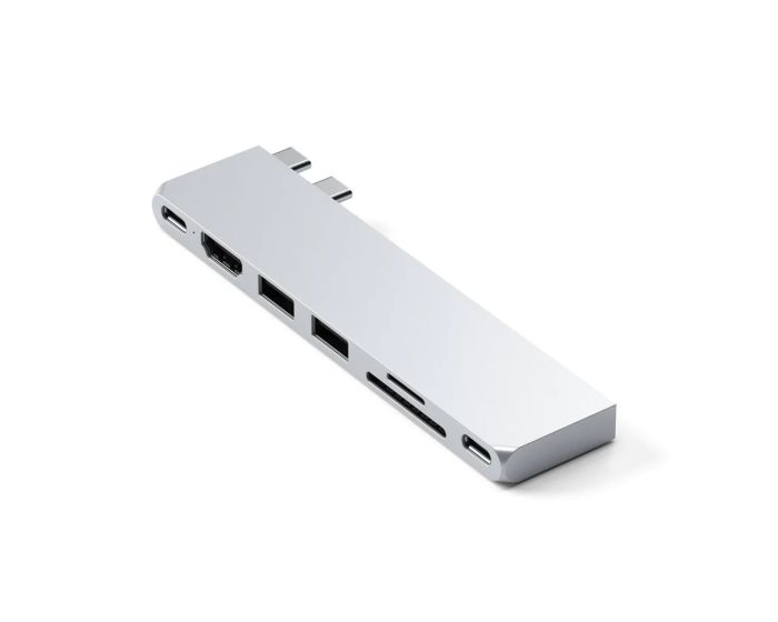 SATECHI Dual Type-C Multimedia Slim Pro Adapter Hub 1x USB4, 4K HDMI, 1xType-C, micro/SD Card Reader, 2x USB 3.0 - Silver