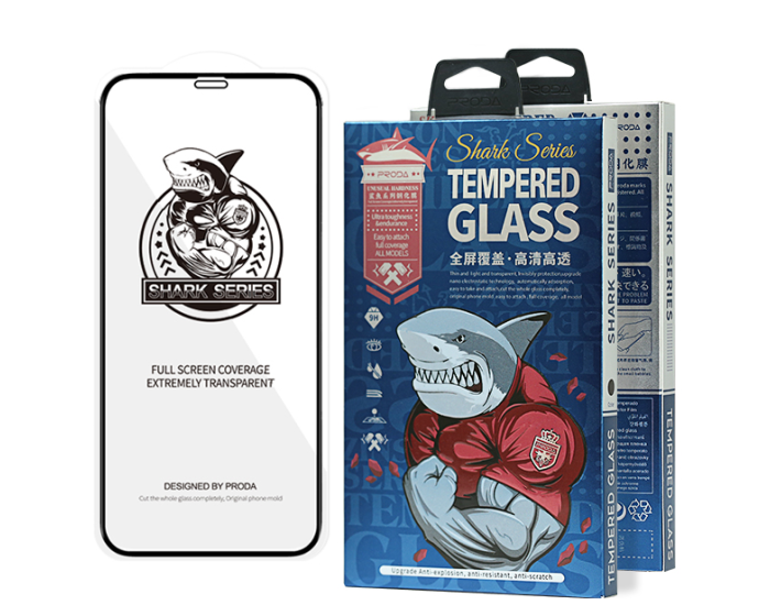 Proda Shark Full Glue Full Face Case Friendly Black Αντιχαρακτικό Γυαλί 9H Tempered Glass (iPhone 12 / 12 Pro)