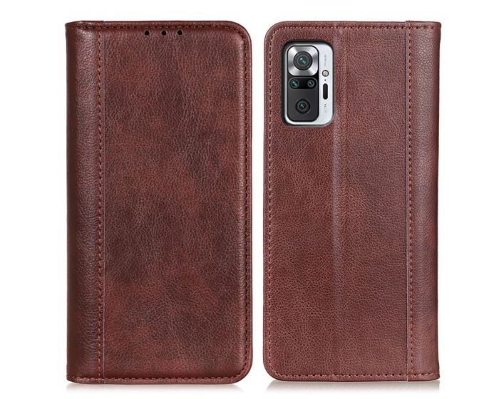 PU Leather Wallet Case Θήκη Πορτοφόλι με δυνατότητα Stand Brown (Xiaomi Redmi Note 10 Pro)