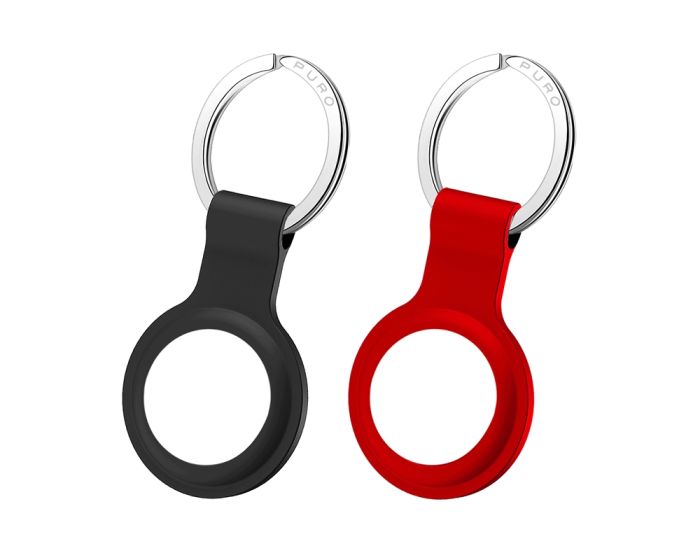Puro Icon Set of 2 Liquid Silicone Case Keychain with Key Ring for Apple AirTag Θήκη Σιλικόνης - Black / Red