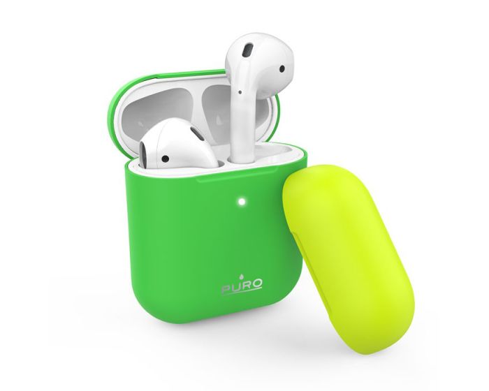 Puro Silicone Airpods Case with Extra Cap (APCASE2FLUOGRN) Θήκη Σιλικόνης για Airpods - Fluo Green / Yellow Cap