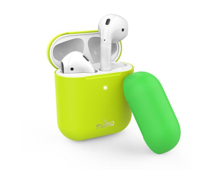 Puro Silicone Airpods Case with Extra Cap (APCASE2FLUOYEL) Θήκη Σιλικόνης για Airpods - Fluo Yellow / Green Cap