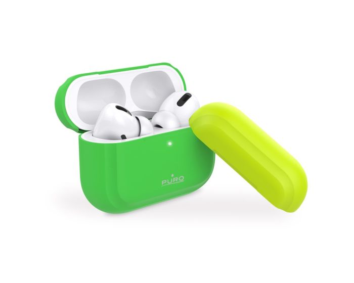Puro Silicone Airpods Pro Case with Extra Cap (APPROCASE1FLUOGRN) Θήκη Σιλικόνης για Airpods Pro - Fluo Green / Yellow Cap