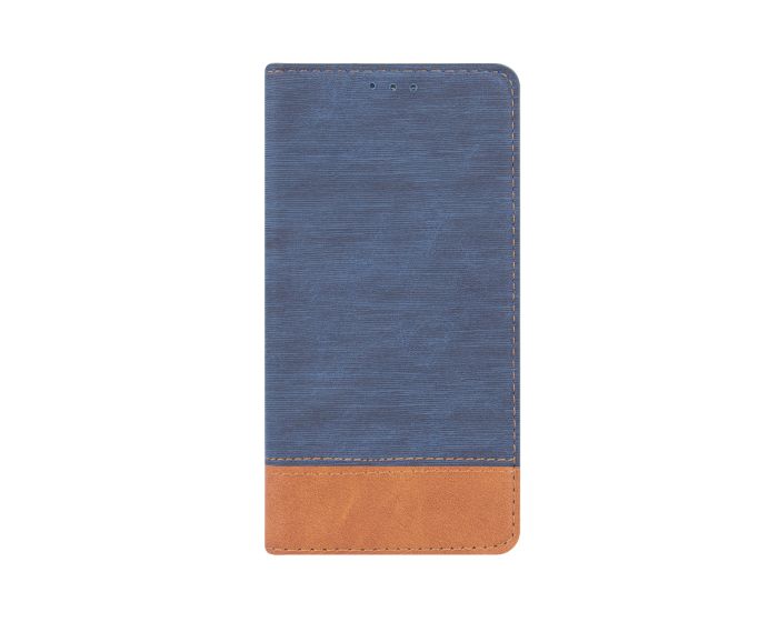Retro Canvas Wallet Case Θήκη Πορτοφόλι με Δυνατότητα Stand Navy Blue / Brown (Nokia 5)
