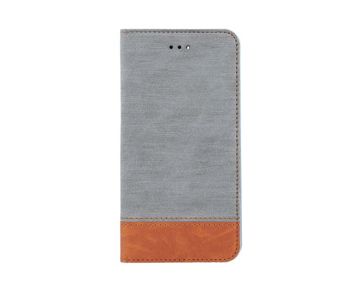 Retro Canvas Wallet Case Θήκη Πορτοφόλι με Δυνατότητα Stand Gray / Brown (Nokia 5)