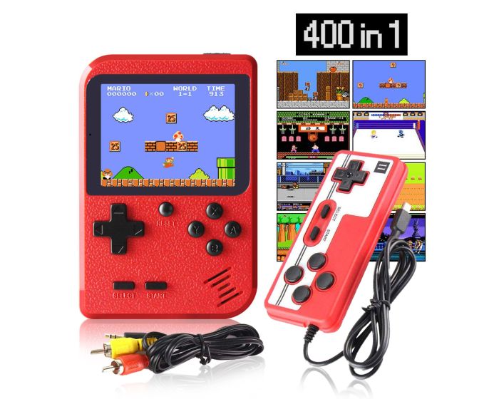 Retro Mini Console Game with Pad (400 Games) Red