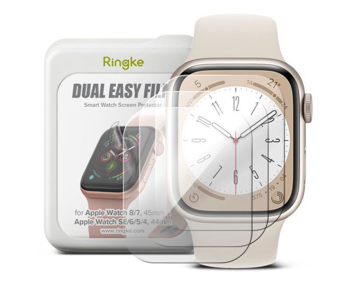 Ringke Dual Easy Full Cover Screen Protector 3 Τεμάχια για το Apple Watch 44/45 mm (Series 4/5/6/7/8/9/SE)
