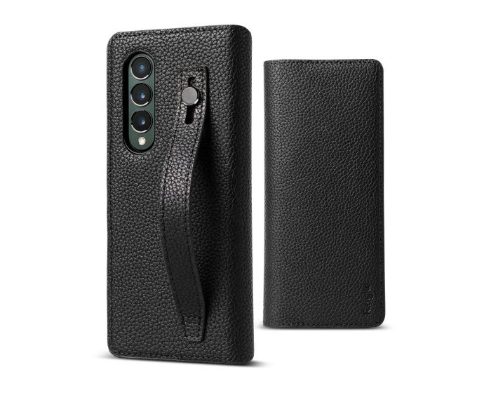 Ringke Signature PU Leather Case with Holder Strap Θήκη Book με Ιμάντα Χειρός Black (Samsung Galaxy Z Fold 3)