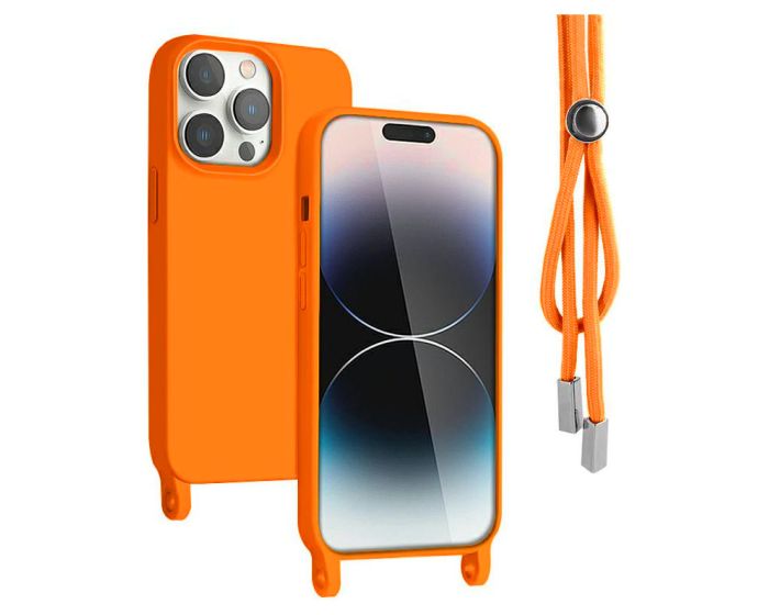 Rope Soft Touch Case with Neck Cord Lanyard - Orange (iPhone 14)