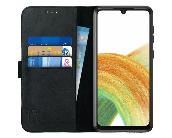 Rosso Deluxe Wallet Case Δερμάτινη Θήκη Πορτοφόλι με Stand - Black (Samsung Galaxy A33 5G)