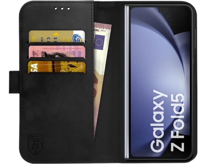 Rosso Deluxe Wallet Case Δερμάτινη Θήκη Πορτοφόλι με Stand - Black (Samsung Galaxy Z Fold5)