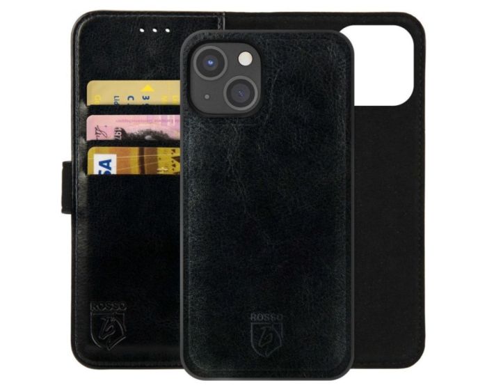 Rosso Element 2 in 1 PU Leather Wallet Θήκη Πορτοφόλι - Black (iPhone 15 Plus)