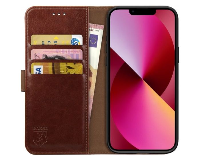 Rosso Element PU Leather Wallet Θήκη Πορτοφόλι με Stand - Brown (iPhone 13)