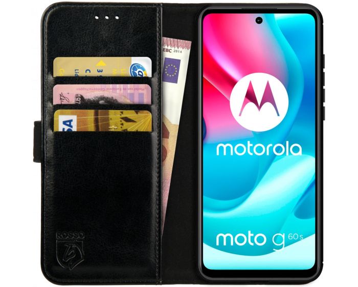 Rosso Element PU Leather Wallet Θήκη Πορτοφόλι με Stand - Black (Motorola Moto G60s)