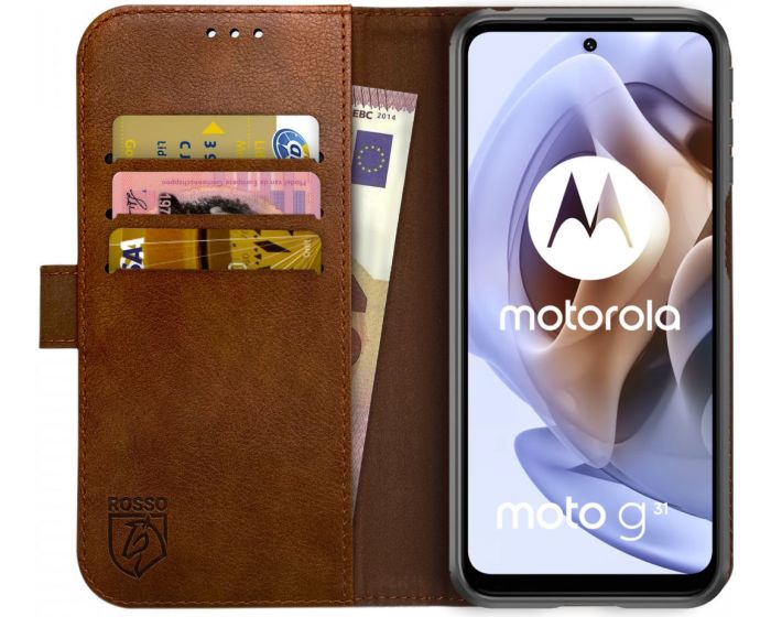 Rosso Element PU Leather Wallet Θήκη Πορτοφόλι με Stand - Brown (Motorola Moto G31 / G41)