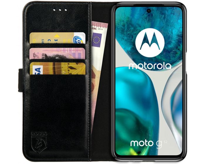 Rosso Element PU Leather Wallet Θήκη Πορτοφόλι με Stand - Black (Motorola Moto G52)