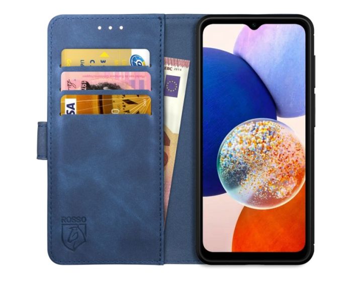 Rosso Element PU Leather Wallet Θήκη Πορτοφόλι με Stand - Blue (Samsung Galaxy A14 4G / 5G)