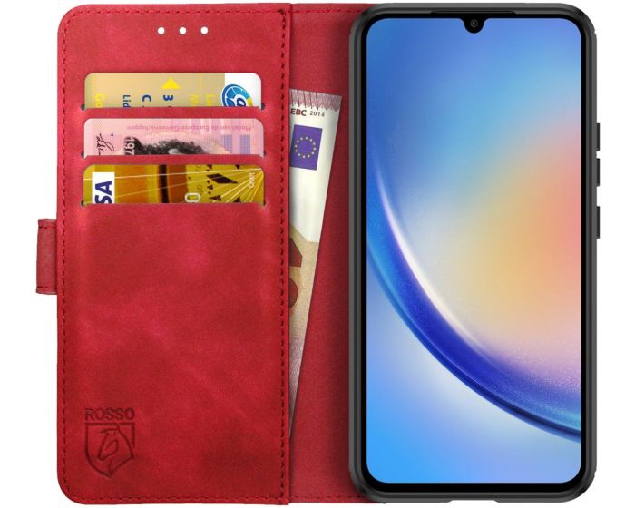 Rosso Element PU Leather Wallet Θήκη Πορτοφόλι με Stand - Red (Samsung Galaxy A34 5G)