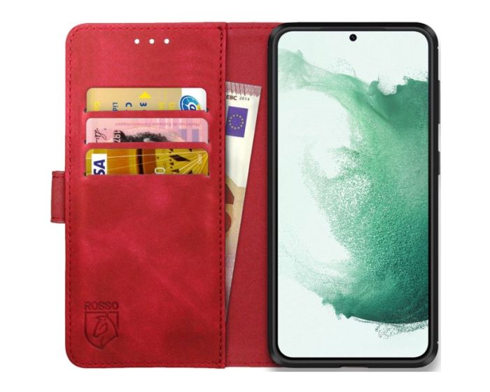 Rosso Element PU Leather Wallet Θήκη Πορτοφόλι με Stand - Red (Samsung Galaxy S22 Plus 5G)