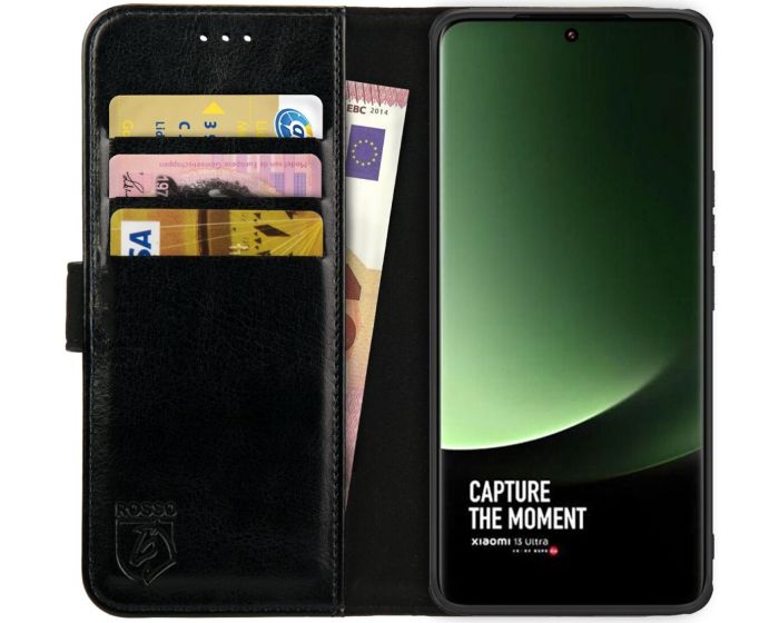 Rosso Element PU Leather Wallet Θήκη Πορτοφόλι με Stand - Black (Xiaomi 13 Ultra)