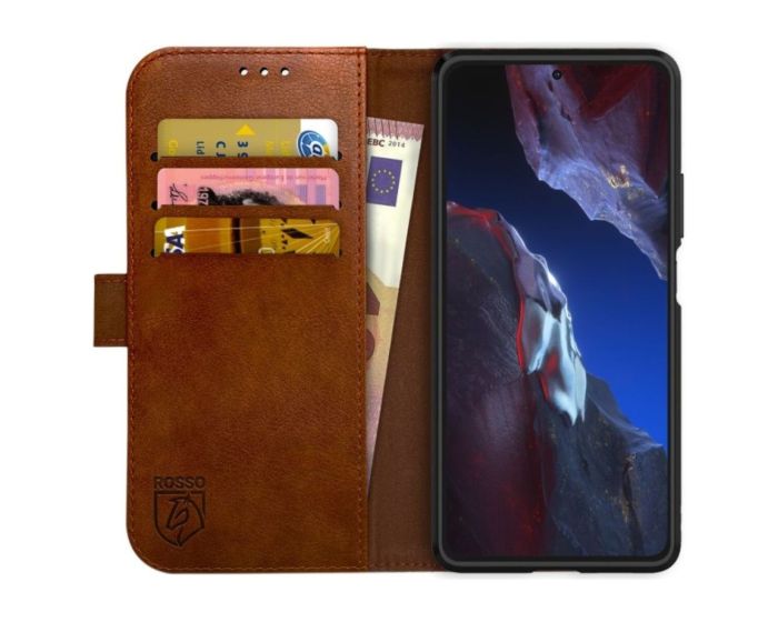 Rosso Element PU Leather Wallet Θήκη Πορτοφόλι με Stand - Brown (Xiaomi Poco F5 Pro)