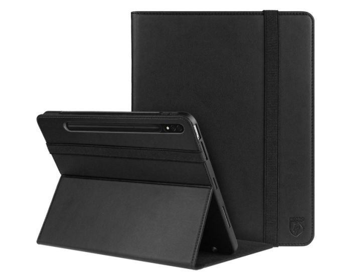 Rosso Element PU Leather Book Case Θήκη με Stand και Υποδοχή για Γραφίδα - Black (Samsung Galaxy Tab S7 Plus 12.4 / S8 Plus 12.4)
