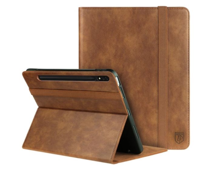 Rosso Element PU Leather Book Case Θήκη με Stand και Υποδοχή για Γραφίδα - Brown (Samsung Galaxy Tab S7 Plus 12.4 / S8 Plus 12.4)