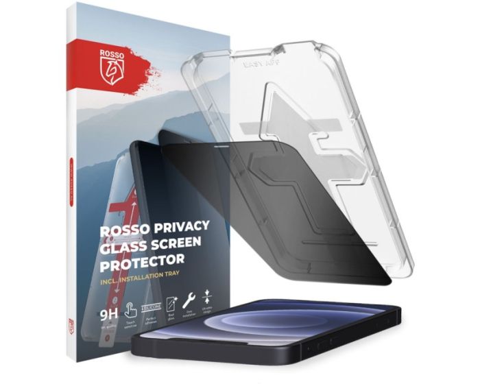 Rosso Privacy 3D Full Glue Full Face Αντιχαρακτικό Γυαλί Tempered Glass with Installation Tray Black (iPhone 12 / 12 Pro)