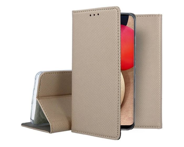 Forcell Smart Book Case με Δυνατότητα Stand Θήκη Πορτοφόλι Gold (Samsung Galaxy A02s)