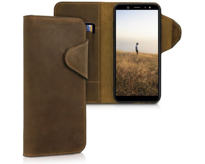 Kalibri Leather Wallet Case Δερμάτινη Θήκη Πορτοφόλι (45252.05) Καφέ (Samsung Galaxy A6 2018)