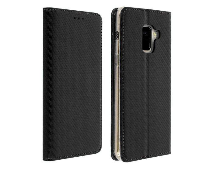 Smart Carbon Book Case με Δυνατότητα Stand - Θήκη Πορτοφόλι Μαύρο (Samsung Galaxy A8 Plus 2018)