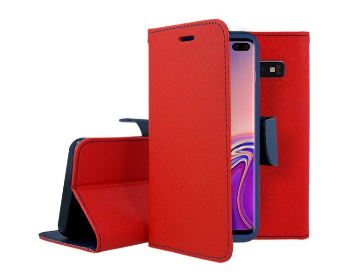 Tel1 Fancy Diary Case Θήκη Πορτοφόλι με δυνατότητα Stand Red / Navy (Samsung Galaxy S10 Plus)