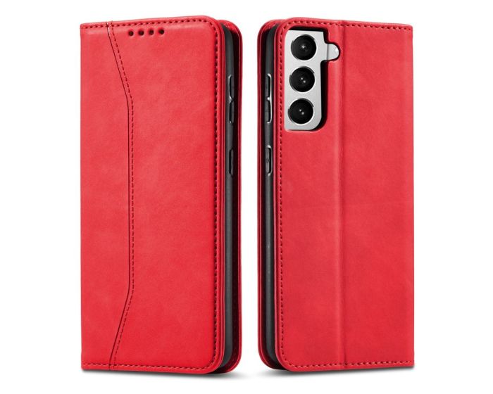 Bodycell PU Leather Book Case Θήκη Πορτοφόλι με Stand - Red (Samsung Galaxy S21 5G)