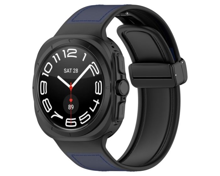 Techsuit Watchband (W056) PU Leather Silicone Strap Samsung Galaxy Watch Ultra 47mm - Navy Blue