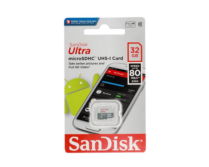 SanDisk Ultra Memory Card microSDHC 32gb 80MB / s - Class 10 UHS-I without Adaptor