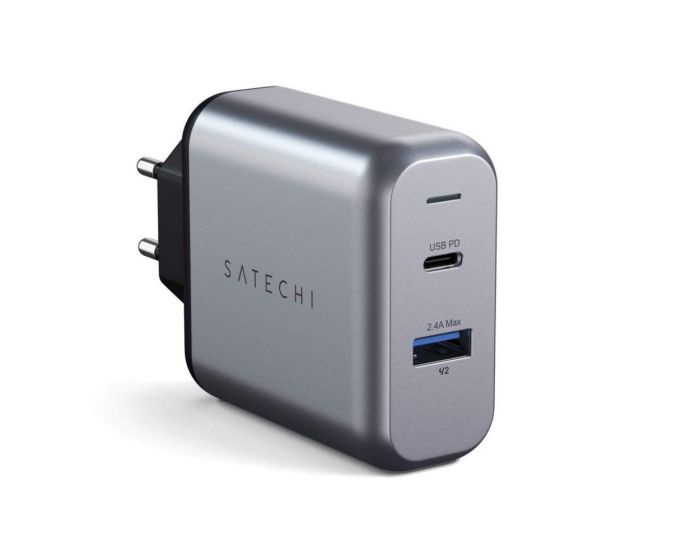 SATECHI Dual-Port Wall Charger USB-A Type-C 30W Φορτιστής Τοίχου - Space Gray