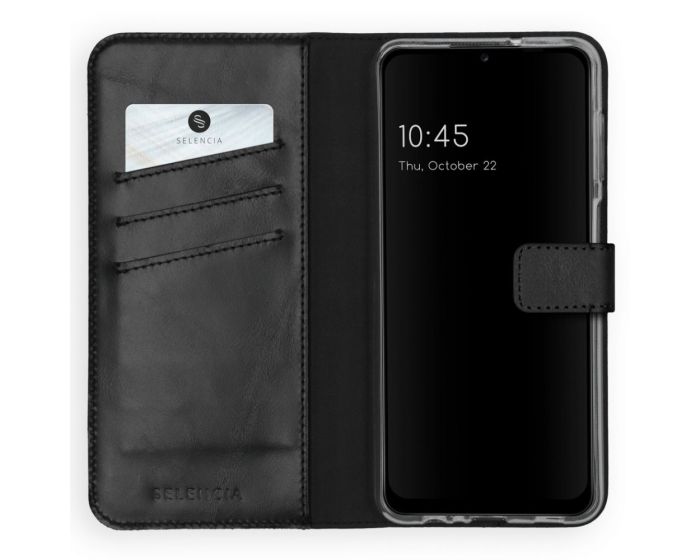 Selencia Era Genuine Leather Wallet Case Δερμάτινη Θήκη Πορτοφόλι - Black (Samsung Galaxy A12)