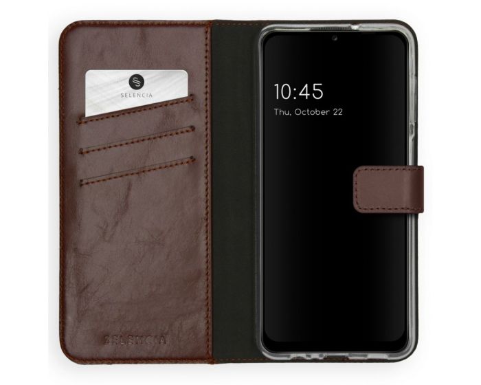 Selencia Era Genuine Leather Wallet Case Δερμάτινη Θήκη Πορτοφόλι - Brown (Samsung Galaxy A12)