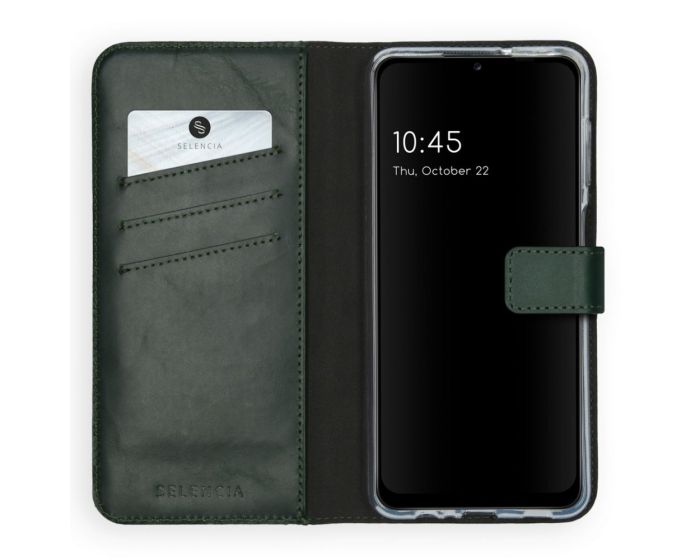 Selencia Era Genuine Leather Wallet Case Δερμάτινη Θήκη Πορτοφόλι - Green (Samsung Galaxy A12)
