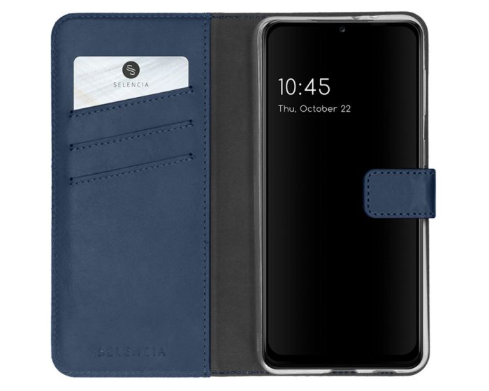 Selencia Era Genuine Leather Wallet Case Δερμάτινη Θήκη Πορτοφόλι - Dark Blue (Samsung Galaxy A22 5G)