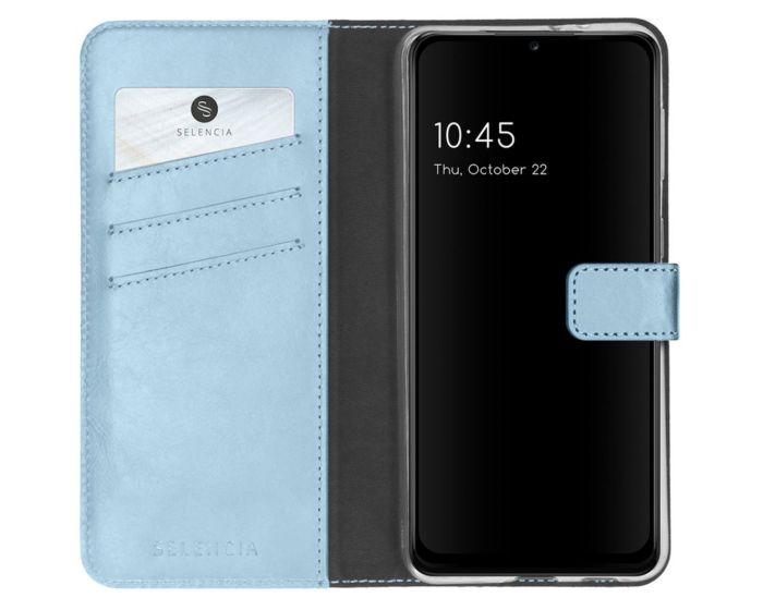 Selencia Era Genuine Leather Wallet Case Δερμάτινη Θήκη Πορτοφόλι - Light Blue (Samsung Galaxy A22 5G)
