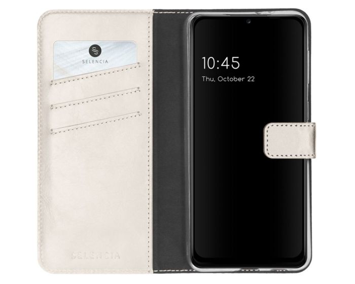 Selencia Era Genuine Leather Wallet Case Δερμάτινη Θήκη Πορτοφόλι - Light Gray (Samsung Galaxy A22 5G)